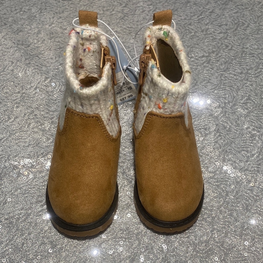 Cat & Jack Kids' Cognac Emmaline Brown Boots with Speckled Knit Cuff - Picture 3 of 6